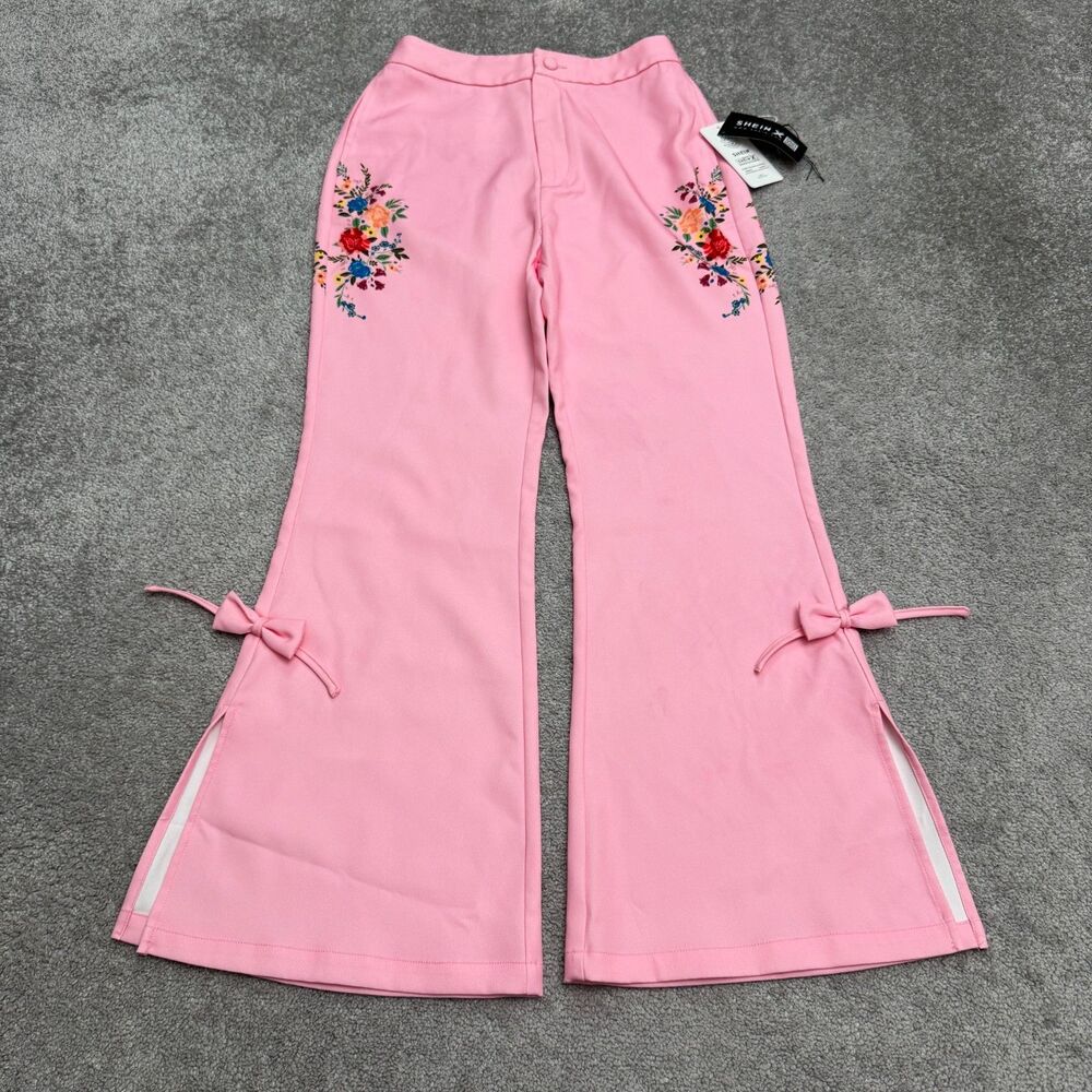 Frida Kahlo x Shein Floral Floral Bow Split Flare Pants Womens Small Pink NWT